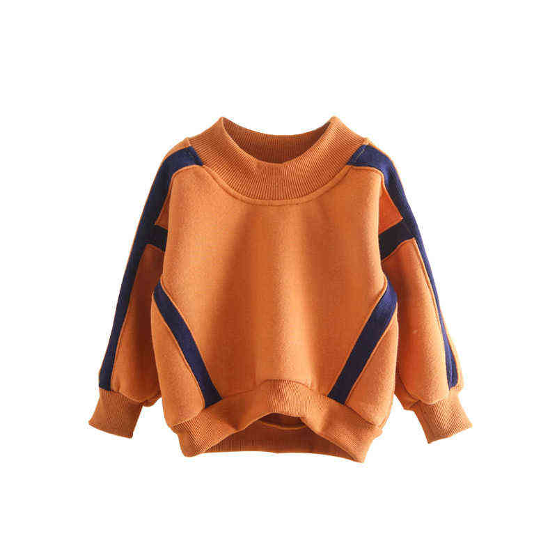 Autumn Winter Warm 2-9 10 Years Gift Long Sleeve Plus Velvet Thickening Kids Baby Girls Christmas Loose Stripe Sweatshirt 211029