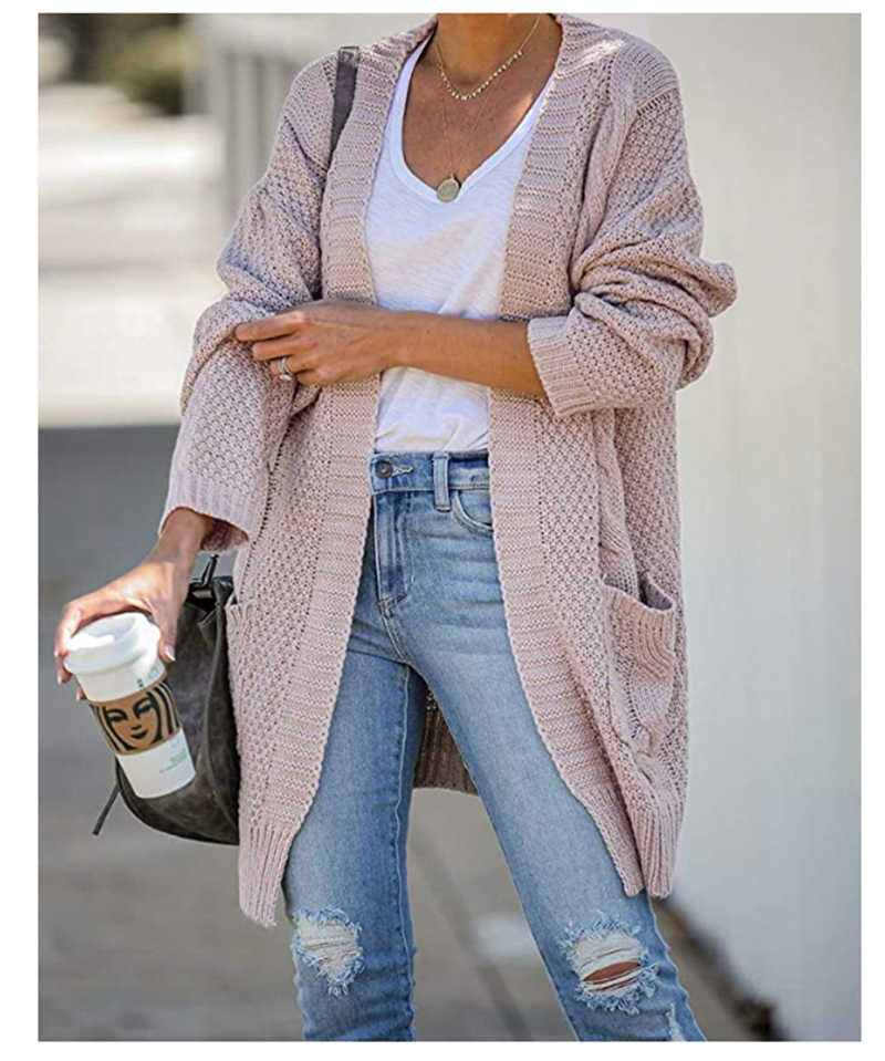 Fitshinling Pockets Twist Women's Cardigans Knitted Winter Coat Vintage Slim Holiday Boho Long Cardigan Female Knitwear 211011Z