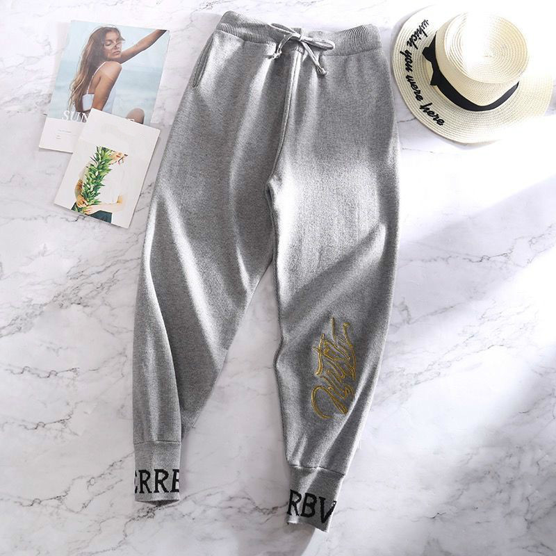 Nomikuma Autumn Winter Sweater Pants Lace Up Stretch Waist Ankle Trousers Korean Embroidery Letters Knitted Harem Pants 6C866 210427