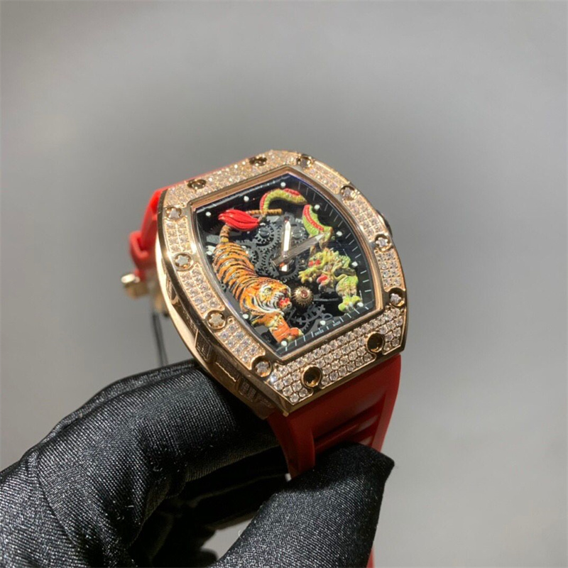 Men's Dragon Tiger flywheel mechanical full drill watch natural tape butterfly buckle 42mm, Slivery;brown
Men's Dragon Tiger flywheel mechanical full drill watch natural tape butterfly buckle 42mm, Slivery;brown