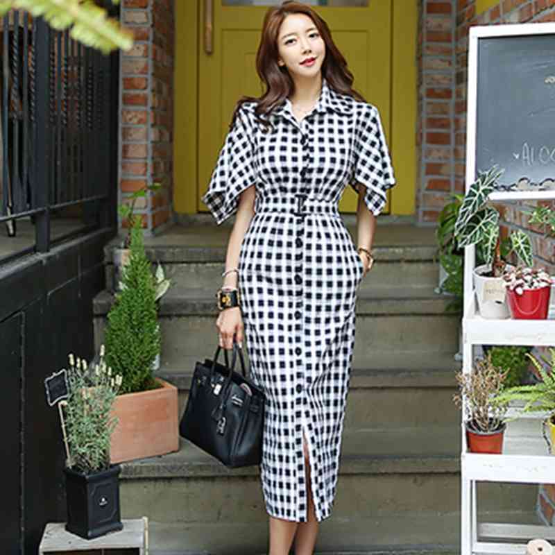 Summer OL Temperament Women' Single-breasted Plaid Dress Office Ladies Flying Sleeve Mid Pencil Elegant Vestidos 210525, Picture color
Summer OL Temperament Women' Single-breasted Plaid Dress Office Ladies Flying Sleeve Mid Pencil Elegant Vestidos 210525, Picture color