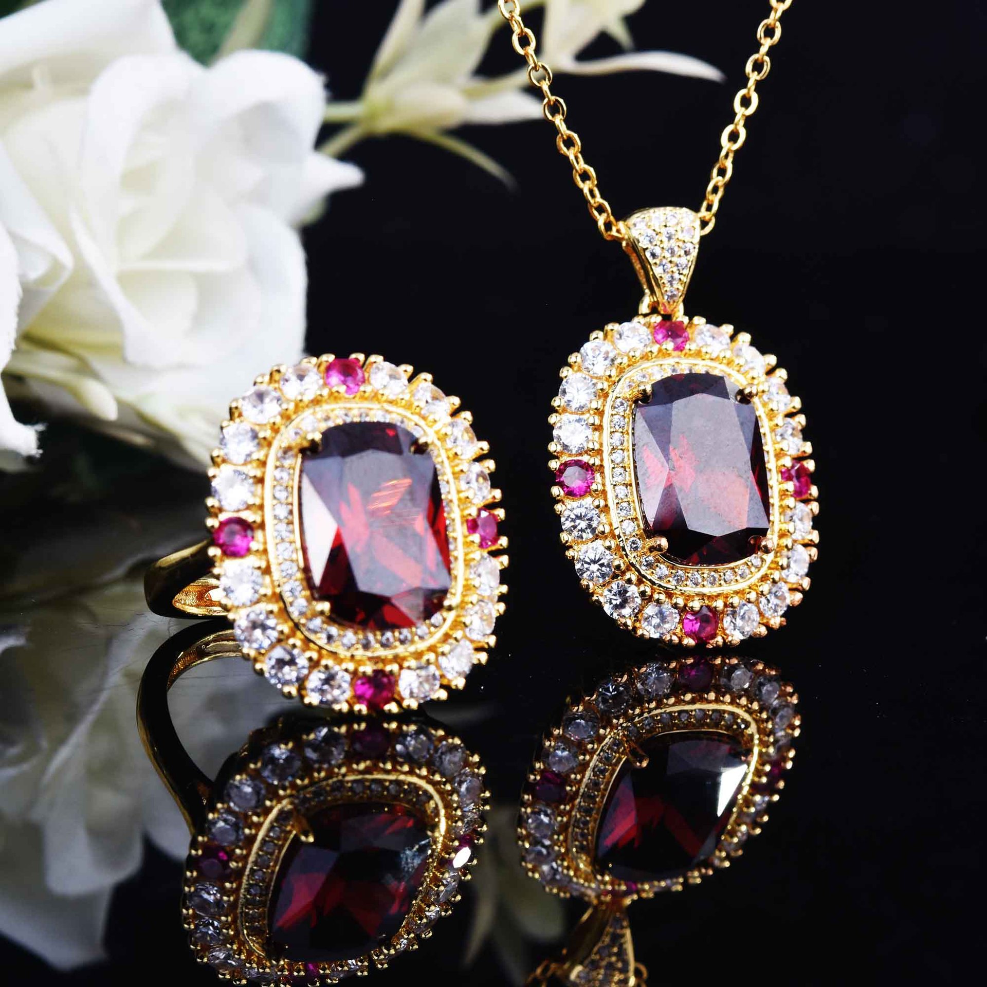 Vintage Topaz cz Jewelry set 925 Sterling Silver Engagement Wedding Rings Necklace For Women Bridal Party Gift
