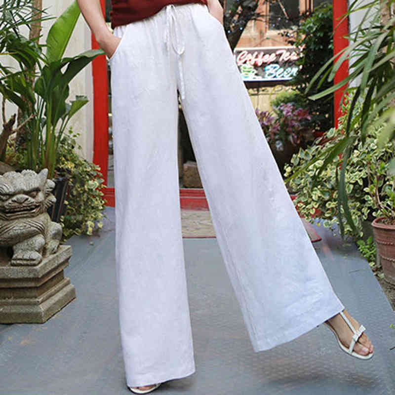 Spring Summer Arts Style Women High Waist Wide Leg Pants 100% linen Loose Casual Top quality Trausers S671 210512