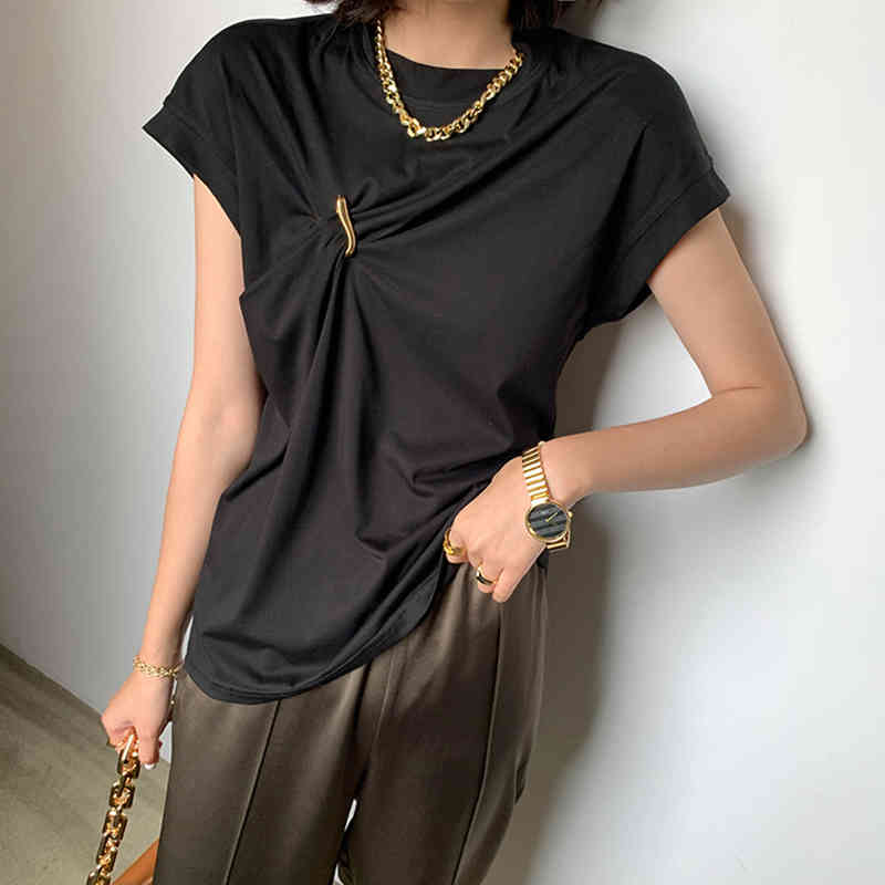 Patchwork Metal Button Vest For Women Stand Collar Sleeveless Casual White Vests Female Fashion Clothes Summer 210524