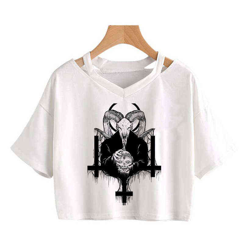 Satan Demon Grim Reaper Harajuku T Shirt Satanism Halloween T- Shirt Women Horror Tshirt Satanist Hell Ullzang Top Tees Female Y220308