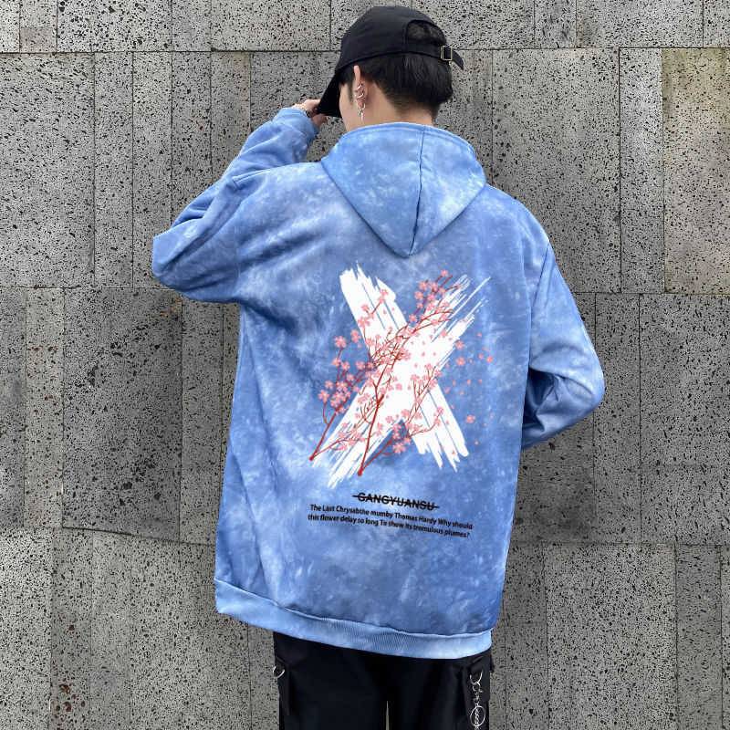 Autumn winter tie-dye men hooded oversize pullover top couple clothes plus velvet Unisex Streetwear korean style Casual hoodies 211014