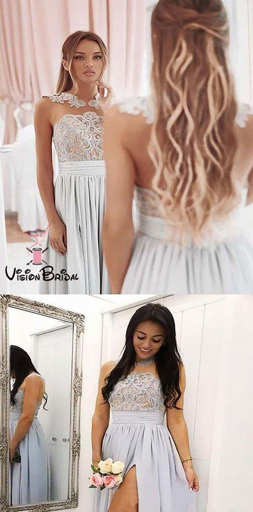 2021 Sheer Neck Bridesmaid Dress Chiffon Summer Country Garden Formal Wedding Party Guest Maid of Honor Gown Plus Size Custom Made