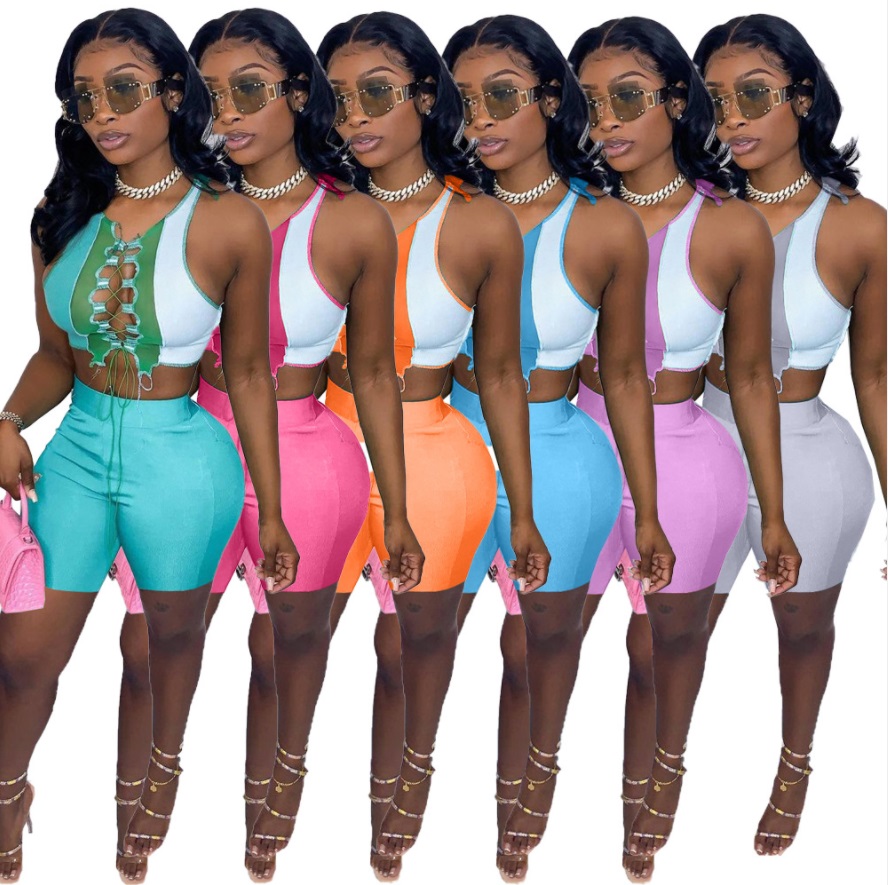 Summer women's tracksuits short outfits fashion contrast color stitching straps hollow tow pieces set sexy slim-fit shirt shorts women sportswear S-XXL 936, Mix or leave a message
Summer women's tracksuits short outfits fashion contrast color stitching straps hollow tow pieces set sexy slim-fit shirt shorts women sportswear S-XXL 936, Mix or leave a message