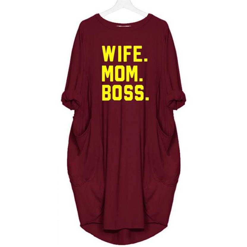 Wife Mom Boss Letters Printed For Women Long Sleeve Cotton Crewneck Loose Casual Midit Shirt Dress With Pocket, Black;gray
Wife Mom Boss Letters Printed For Women Long Sleeve Cotton Crewneck Loose Casual Midit Shirt Dress With Pocket, Black;gray