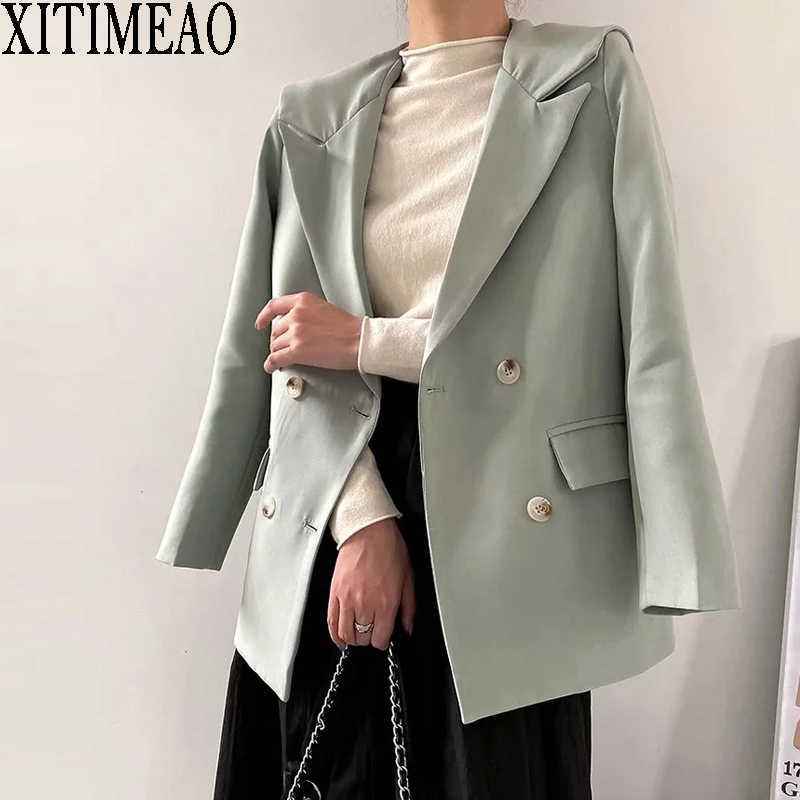 XITIMEAO Women Fashion Casual Wear Double Breasted Blazers Coat Vintage Long Sleeves Female Solid Color Outerwear Chic Top 210602, Black
XITIMEAO Women Fashion Casual Wear Double Breasted Blazers Coat Vintage Long Sleeves Female Solid Color Outerwear Chic Top 210602, Black