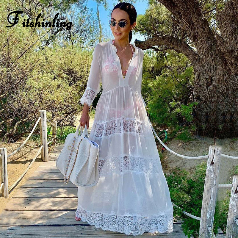 Fitshinling Patchwork Lace White Long Dress Women V Ne A Line Sexy Kaftan Robe Swimwear Beach Outing Bohemian Hollow Out Pareo
Fitshinling Patchwork Lace White Long Dress Women V Ne A Line Sexy Kaftan Robe Swimwear Beach Outing Bohemian Hollow Out Pareo