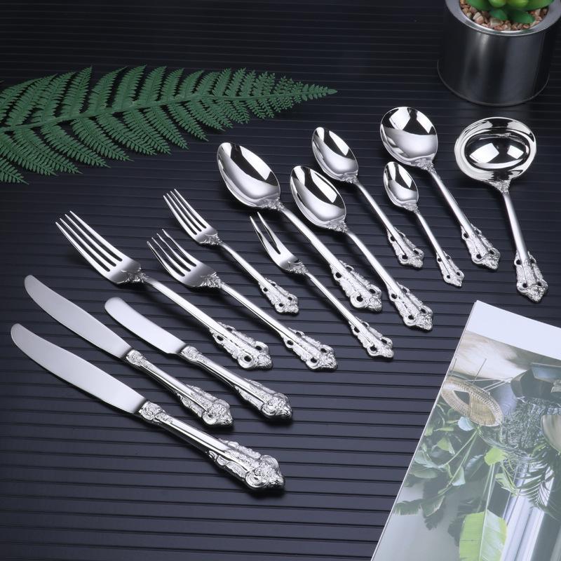 

Dinnerware Sets 1Pcs Luxury Dinner Flatware Set Vintage Western Gold Plated Cutlery 304 Stainless Steel Dessert Knife Fork Soup Spoon