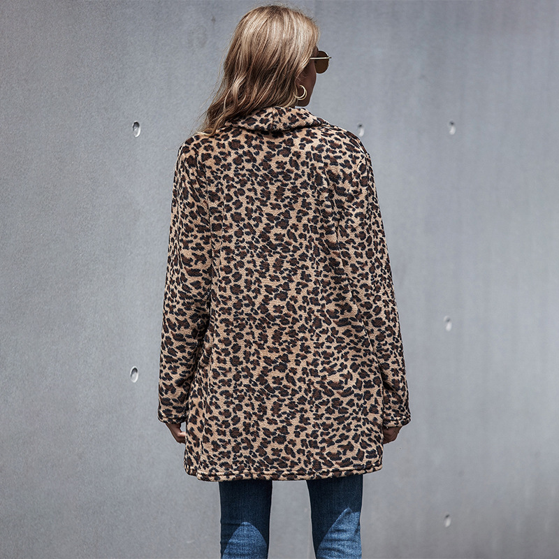 Leopard Faux Fur Jacket Women New Autumn Winter Warm Soft Fur Coat Female Plush Overcoat Casual Medium Long Jacket 210413