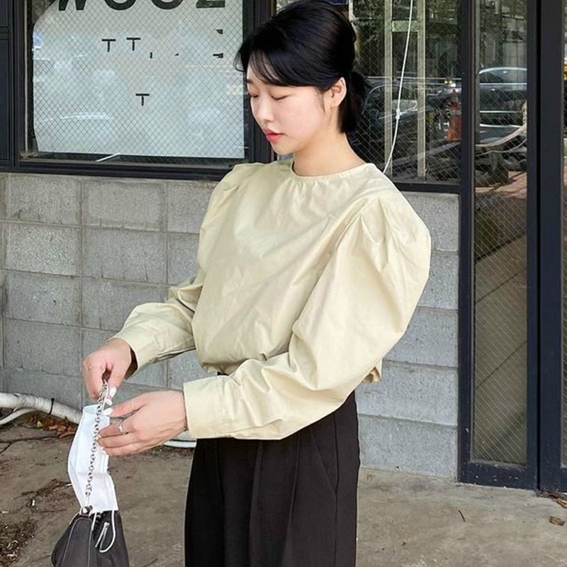 Nomikuma Korean Puff Long Sleeve Women Blouse Causal O-neck Pullover Top Autumn New Solid Blusas Mujer De Moda Verano 6D577 210427