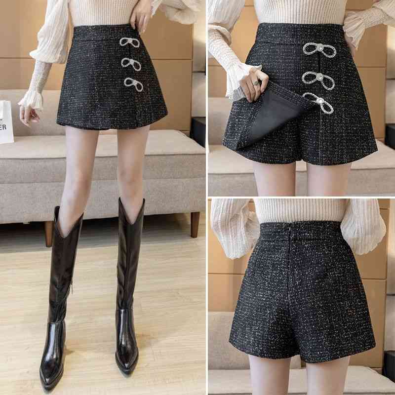 Woolen Solid Shorts For Women Atumn Winter Office Female Bow Mujer Pantalones 210520