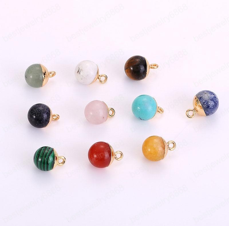 Natural Crystal Stone Gold Plated Small Round Ball Pendant Necklaces With Chain Party Club Decor Jewelry For Women Men