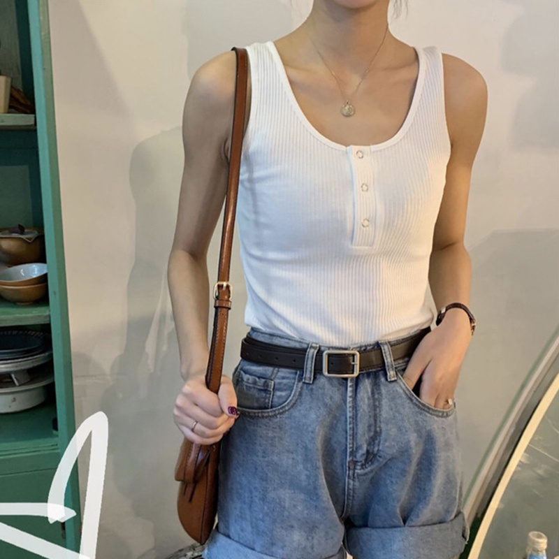 MATAKAWA Solid Color Sleeveless Outer Wear Camisole Female Summer Crop Top Hong Kong Style Korean Tank Top Slim Short Base Camis 210513