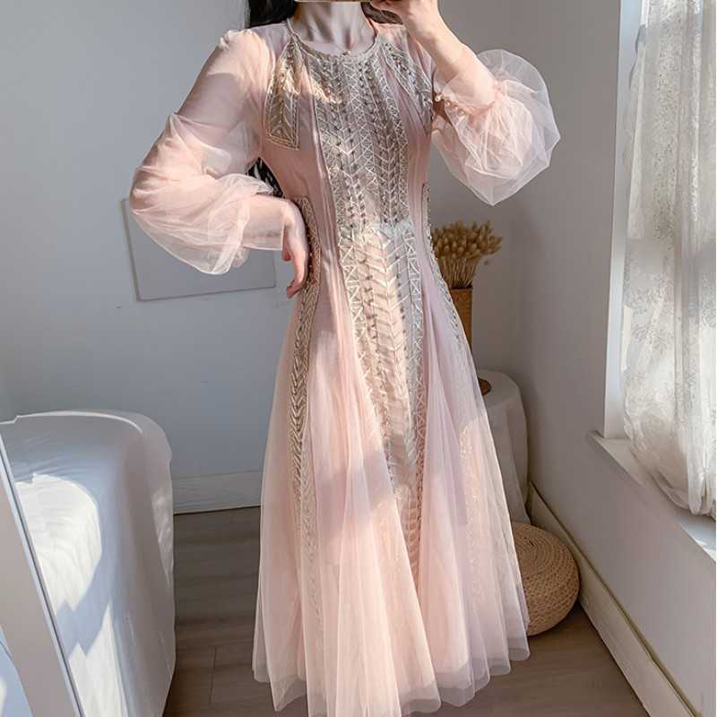 High Quality Elegant Spring Women Mesh Chic Dress Female O Neck Puff Long Sleeve Waist Slim Robe Vestidos 210526, Pink
High Quality Elegant Spring Women Mesh Chic Dress Female O Neck Puff Long Sleeve Waist Slim Robe Vestidos 210526, Pink