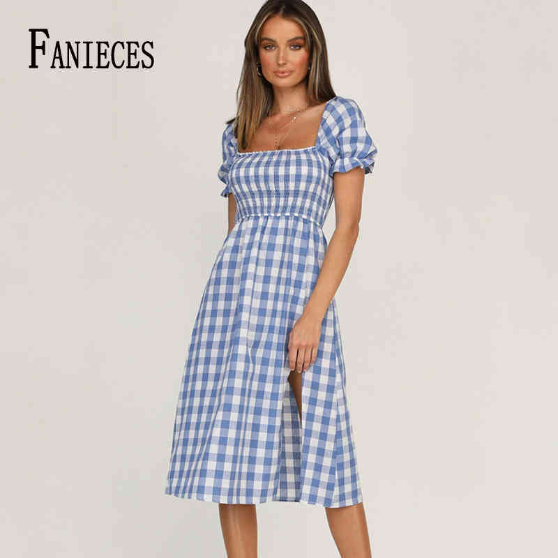 Women Summer Dress Short Sleeve Squar Neck Elastic Waist Casual A-Line Plaid Dresses Lady Midi Length Cotton Female vestidos 210520, V41-9153e
Women Summer Dress Short Sleeve Squar Neck Elastic Waist Casual A-Line Plaid Dresses Lady Midi Length Cotton Female vestidos 210520, V41-9153e