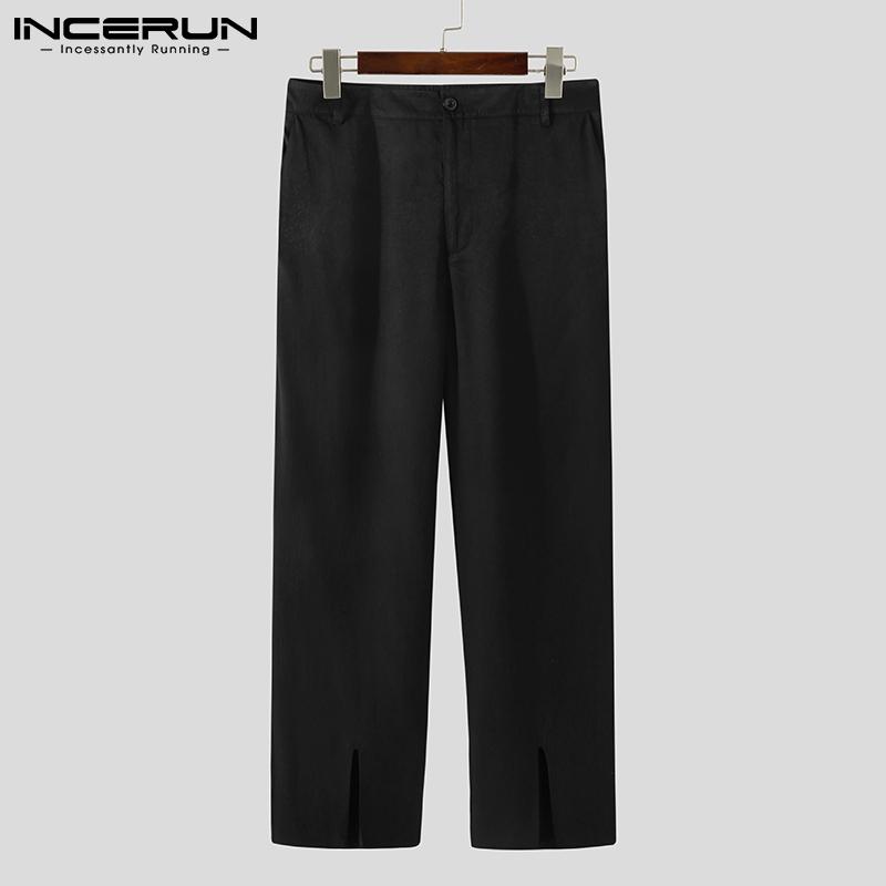 Fashion Men Pants Solid Joggers Button Streetwear Korean Split Hem Casual Trousers Straight Long S-5XL INCERUN Men's
