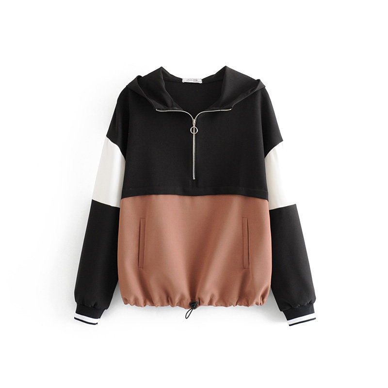 Wome Patchwork Two Piece Set Outfit Spring-Autumn Khaki Hooded Bomber Jacket Ladies Joggers Girls Loose Hoodies 210421