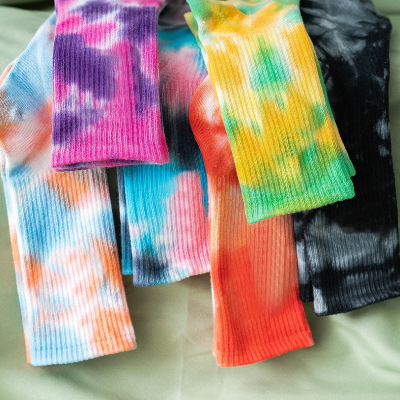 Fashion Cotton Socks Women Men Tie Dye Long Skate Socks Hip Hop Breathable Calf Length Korean Couple Basketball Socks