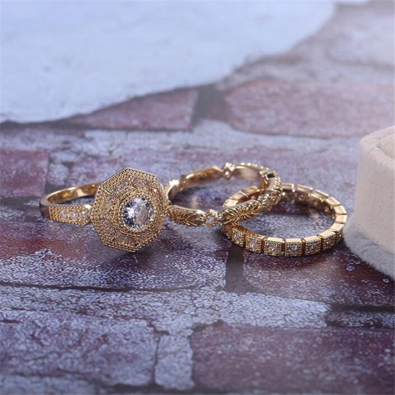 Choucong Brand Wedding Rings Top Sell 3Pcs Vintage Jewelry 925 Sterling Silver&Gold Fill Round Cut White Eternity 3A Cubic Zircon Women Bridal Ring Se