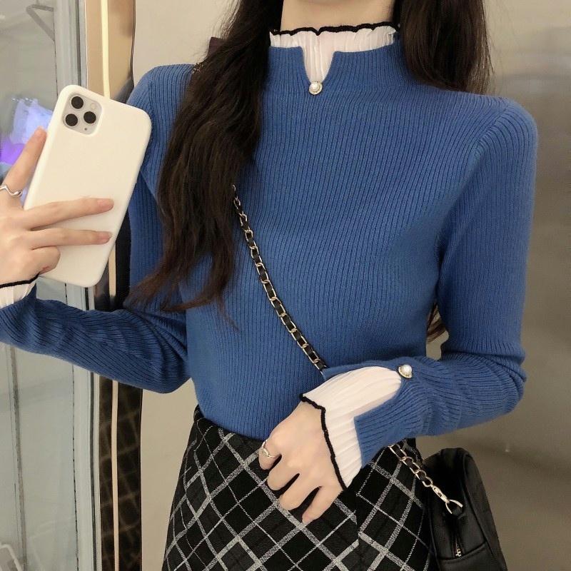 Women's Sweaters Elegant Sweet Hit Color Mock Neck Sweater Chic Beading Patchwork Long Sleeve Pullover Tops Elastic Knitted Woman, White;black
Women's Sweaters Elegant Sweet Hit Color Mock Neck Sweater Chic Beading Patchwork Long Sleeve Pullover Tops Elastic Knitted Woman, White;black