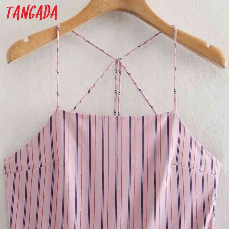 Women Sexy Striped Print Beach Dress Female Chic Backless Zipper Spaghetti Strap Summer Vestido XN323 210416