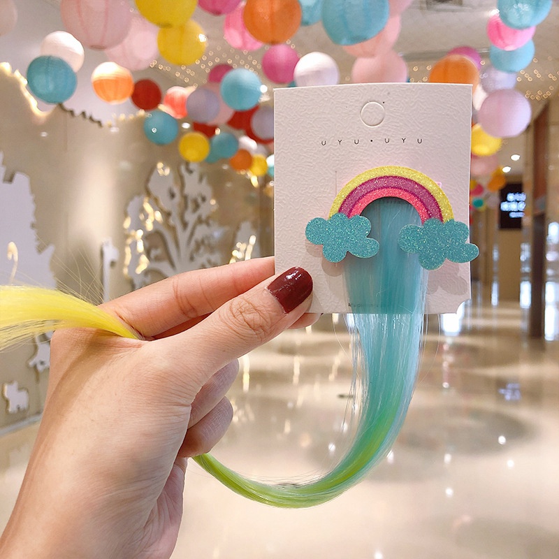 35cm Children Cartoon Rainbow Wig Hairpins Unicorn Hairs Clips Girls Cute Rabbit Cat Animals Headbands For Kids Hair Accessories 0397