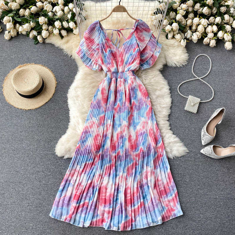 Women Sexy Purple/Yellow Tie Dye Pleated Chiffon Long Dress Summer Elegant V-Neck Short Sleeve Draped Vestidos Female 2021 New Y0603, Dark blue
Women Sexy Purple/Yellow Tie Dye Pleated Chiffon Long Dress Summer Elegant V-Neck Short Sleeve Draped Vestidos Female 2021 New Y0603, Dark blue