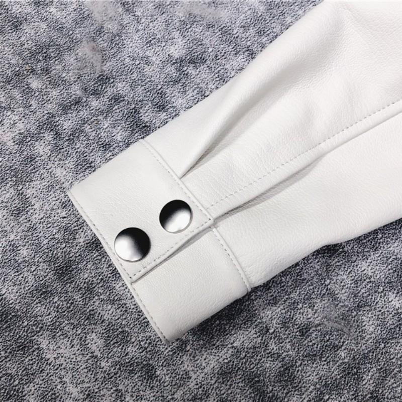 Elegant Genuine Designer Leather Jacket Women Office Lady Slim Sheepskin Coat Autumn Streetwear Pockets White Short Outerwear Women's & Faux