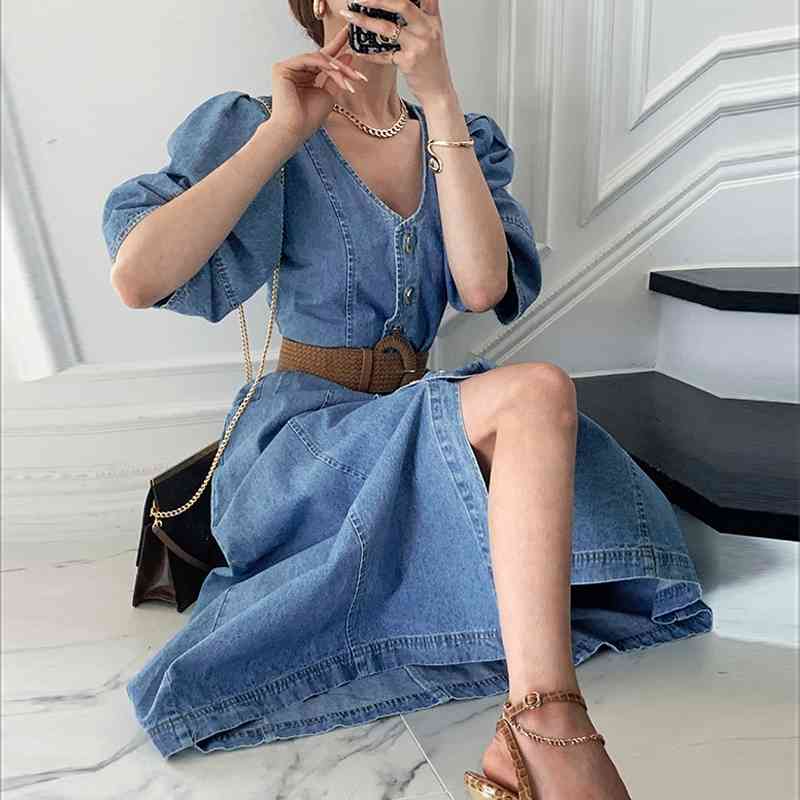 Arrival Jeans Dress Women Single-Breasted Vintage Casual Long Denim es Slim Bodycon Robe Femme With Belt 210520