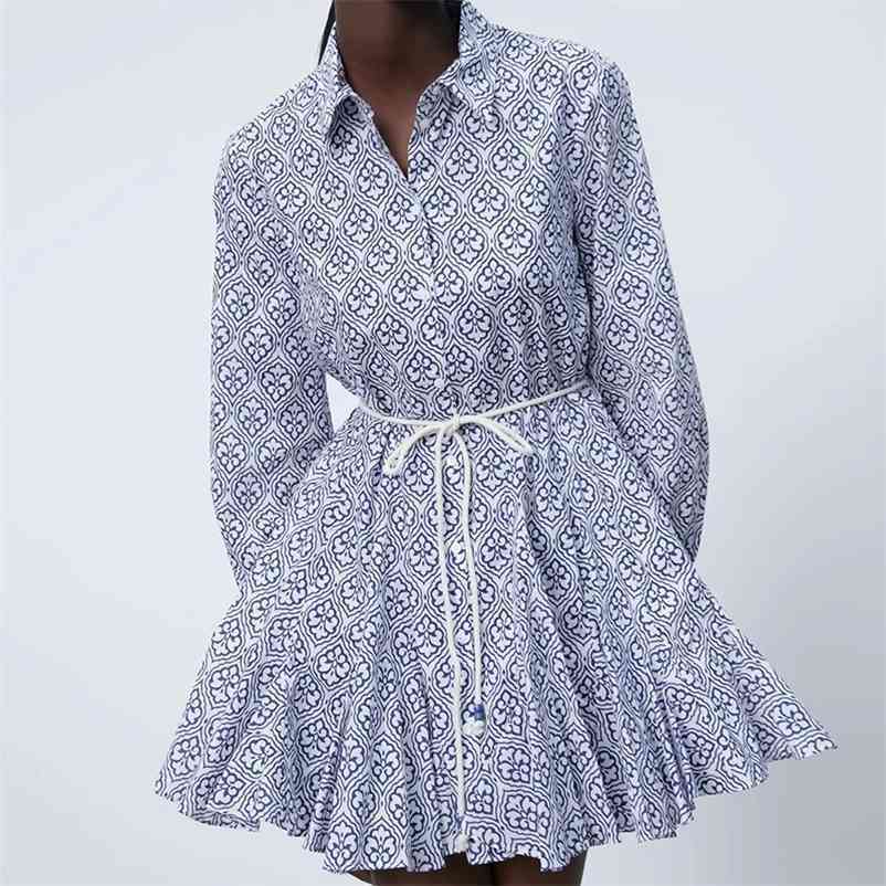 women dress summer Spring Lapel printed long-sleeved with belt fashion female pleated 210524, Blue
women dress summer Spring Lapel printed long-sleeved with belt fashion female pleated 210524, Blue