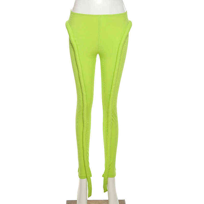 Simenual Neon Green Ribbed Fitness Women Leggings Fashion Streetwear Mid Waist Fall Pants Sporty Workout Leggins Casual 211204