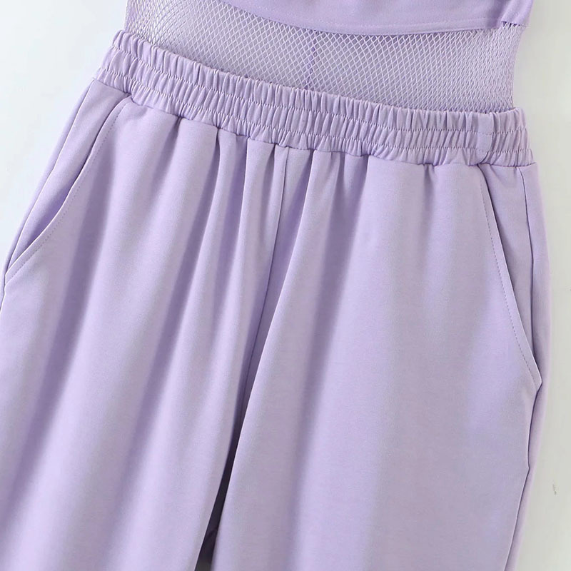 Sport Wear Mesh Patchwork Jogger Pants Women Fashion High Waist Long Sweatpants Ladies Letter Print Purple Trousers 210515