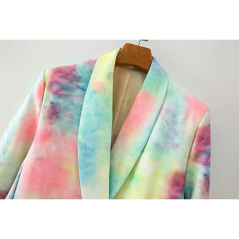 casual women elegant tie dye long blazers fashion ladies loose patchwork jacket suits vintage female chic suit girls 210430