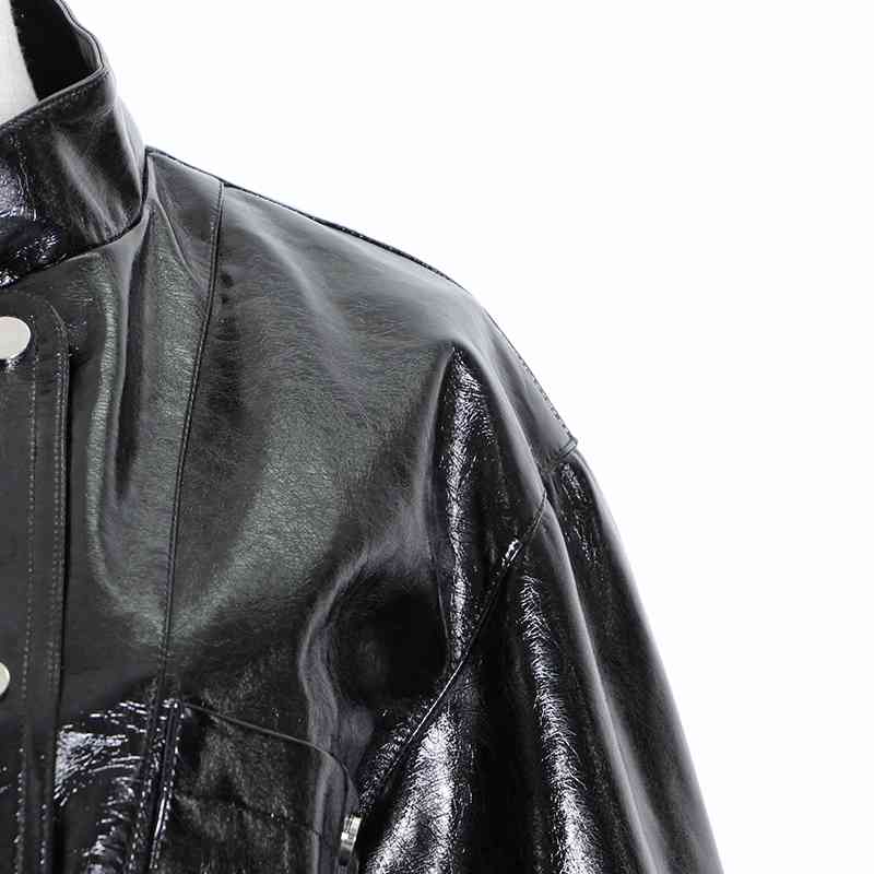 VGH Casual Moto Jacket For Women Stand Collar Long Sleeve Solid Minimalist Short Tops Female Autumn Fashion New Clothing 210421