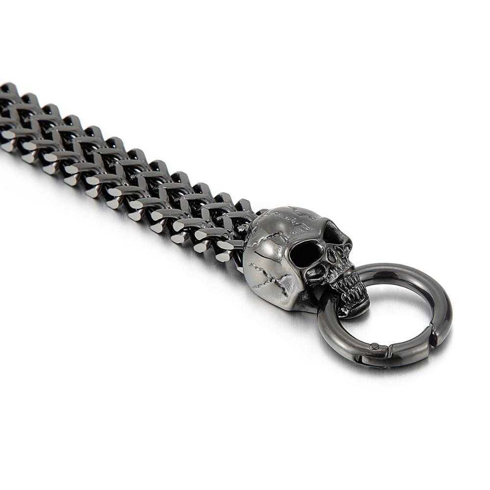 11mm Punk Ghost Head Chain Bracelet Men Stainless Steel 316L Gold/Black/Silver Color Double Skull Charm Bracelets 210609