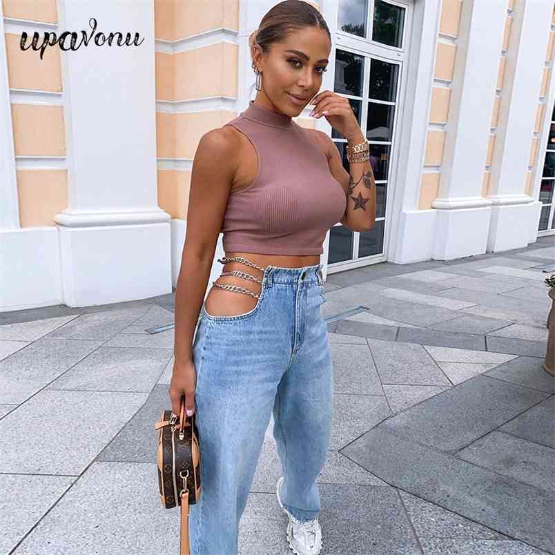 Free Chic Cutout Jeans Fashion Waist Chain Straight Casual Women's Summer Loose High Long 210524