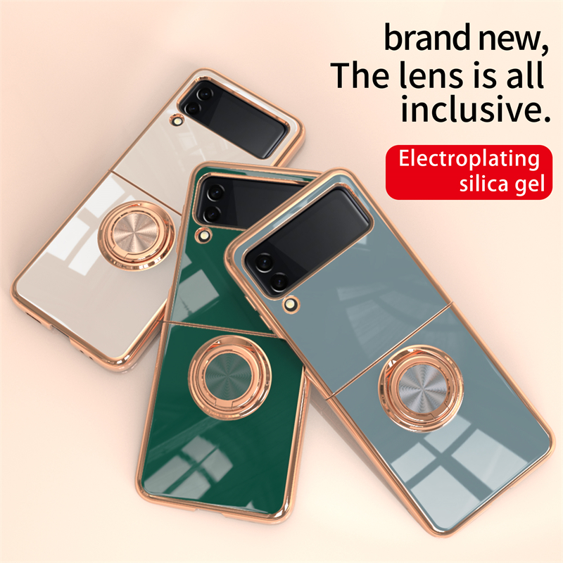 Soft Plating Ring Holder Phone Cases For Samsung Galaxy Z Flip 3 Flip3 ZFlip3 Luxury Silicone Shockproof Stand Cover, Black
Soft Plating Ring Holder Phone Cases For Samsung Galaxy Z Flip 3 Flip3 ZFlip3 Luxury Silicone Shockproof Stand Cover, Black
