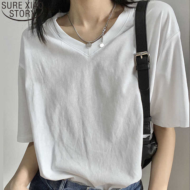 Summer Loose T-shirt Cotton Short-sleeved Female White Shirt Solid Korean Style Simple Basic V-neck Ins Tops 14263 210527, Light blue
Summer Loose T-shirt Cotton Short-sleeved Female White Shirt Solid Korean Style Simple Basic V-neck Ins Tops 14263 210527, Light blue