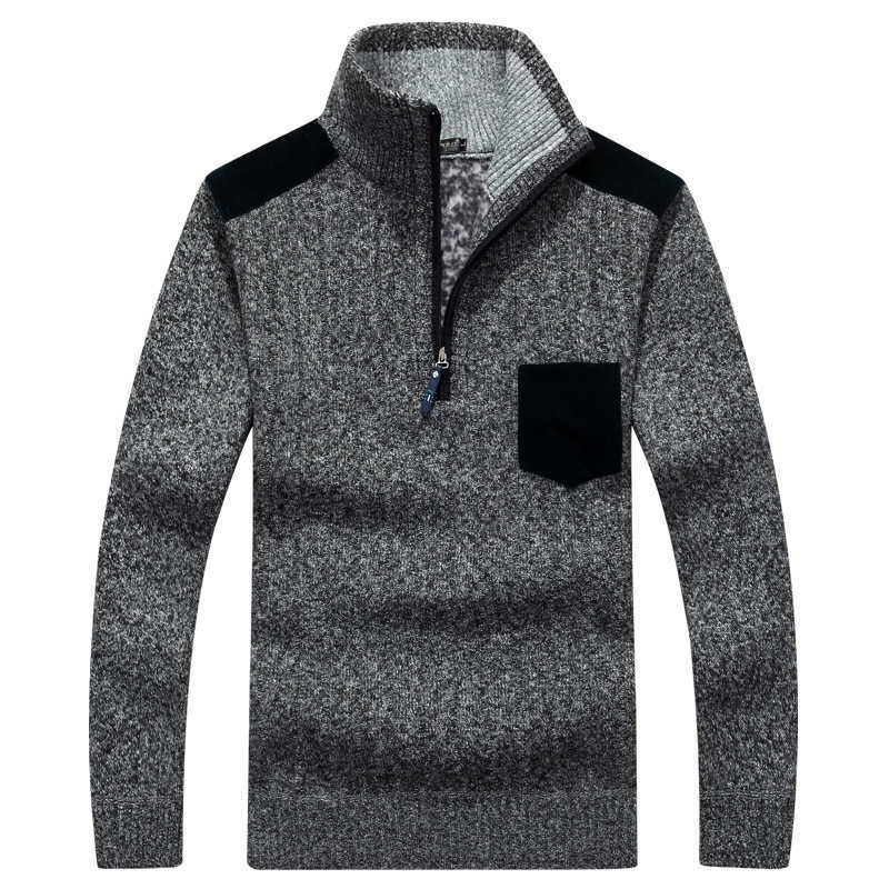 Plus Velvet Winter Pullover Men's Sweater Half Zipper Sweater Thicken Warm Stand Collar Loose Sweater Vetement Homme Men Clothes Y0907
