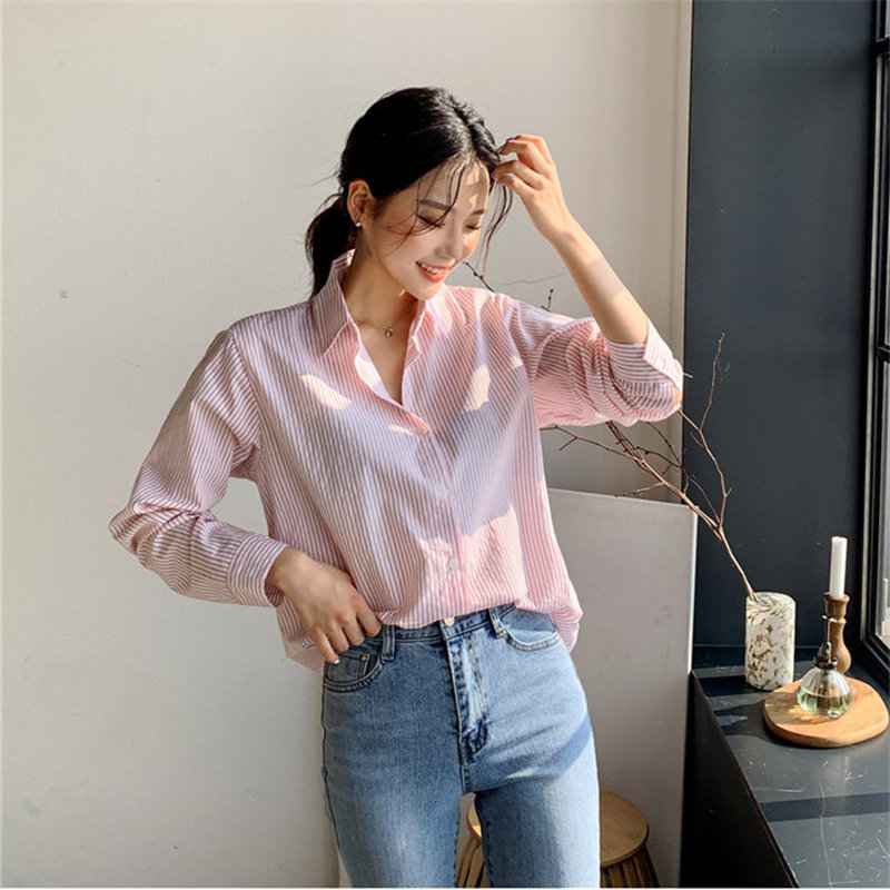 Casual Shirts Streetwear Gentle OL All Match Chic Striped Women Loose Fashion Brief Geometric Clothe Blouses 210421