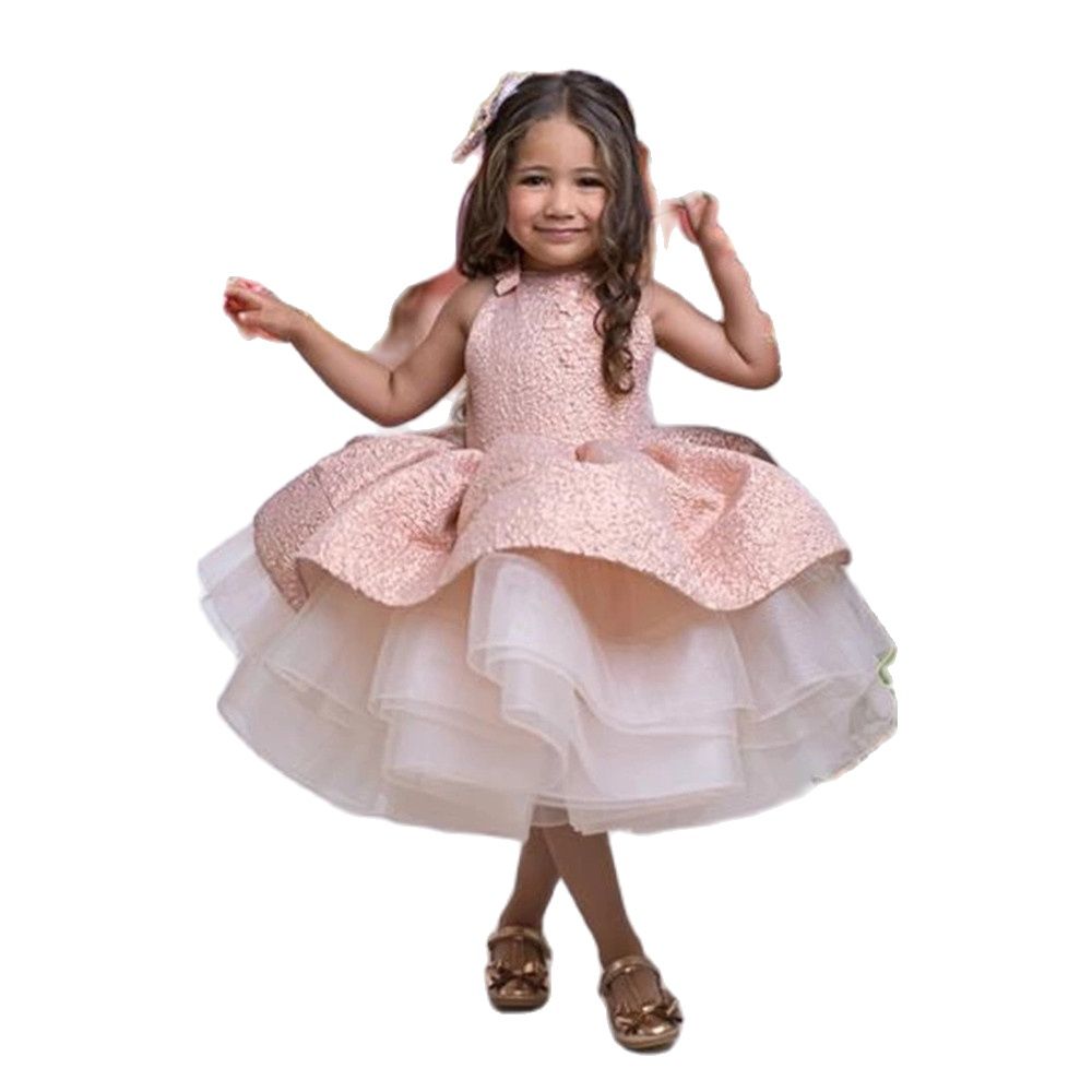 Lovely Pink Flower Girl Dress For Weddings With 3D Floral Appliques Baby Birthday Tutu Gowns Pageant Gowns