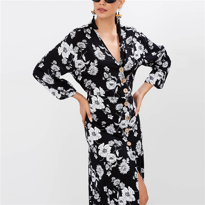 Summer Chiffon Dress Women Floral Print Long Boho Beach Sexy Deep V-neck Party Sundress Vestidos de fista 210515