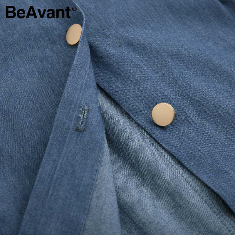 BeAvant Sexy strap long denim dress women Vintage button front bow belt summer dresses Spring ladies office dress female 210709