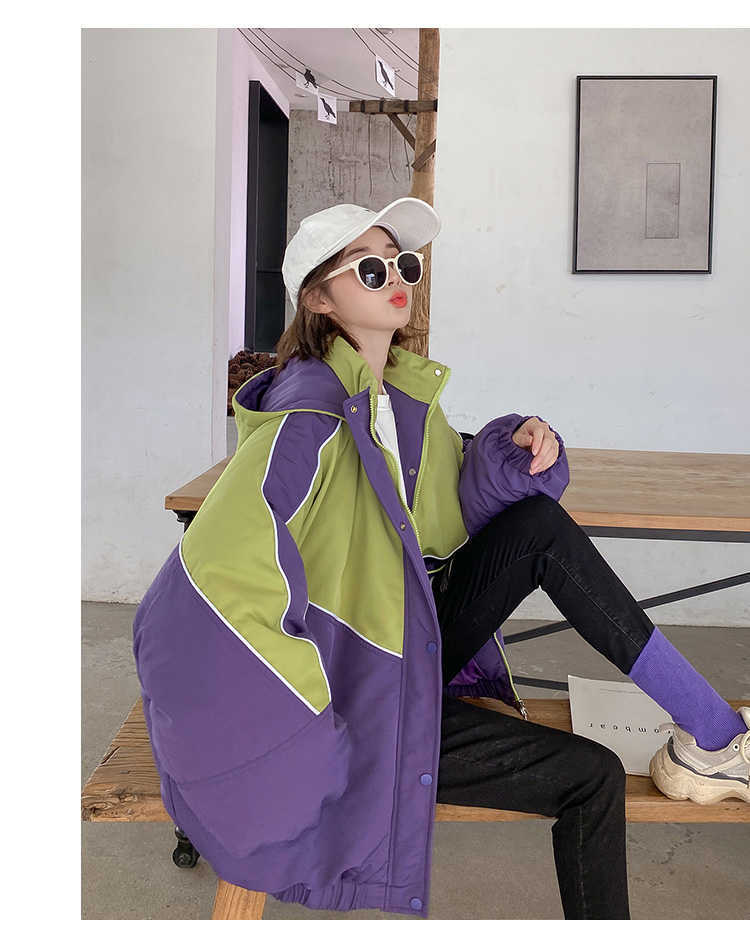 Qooth Spring Jacket INS Trendy Long Sleeve Loose Female Oversize Coat Windbreaker Patchwork For Women QT215 210609