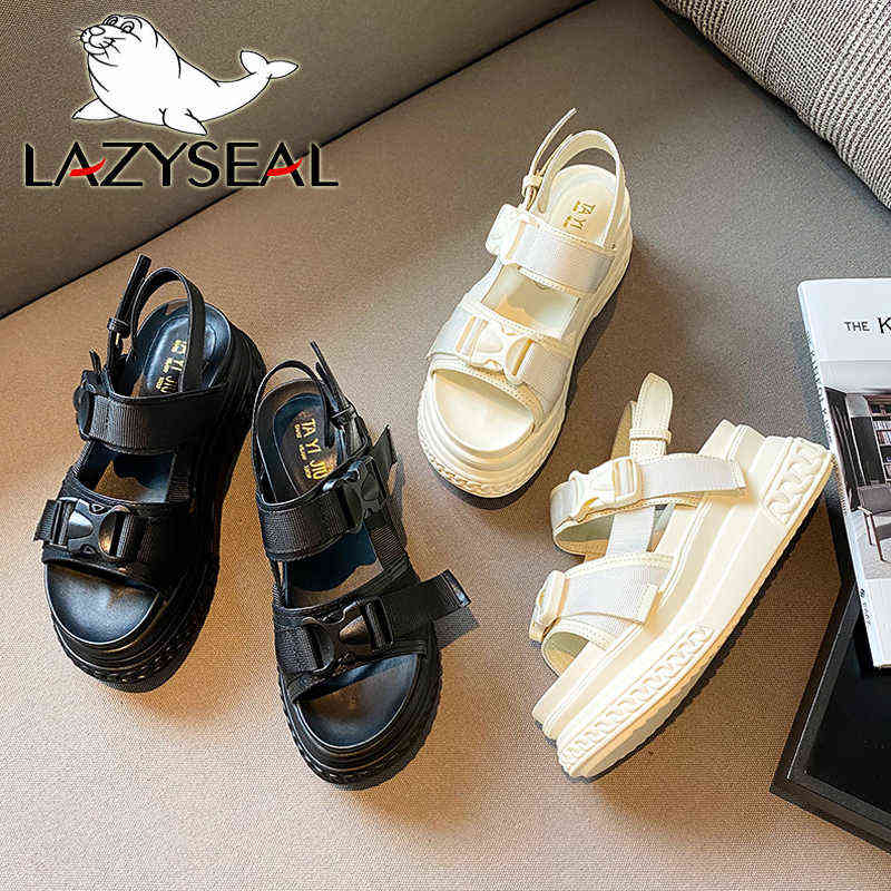 LazySeal Platform Women's Sandals 2021 Fashion Summer Leather Buckle Women Thick Soled Beach Sandal Casual Chunky Woman Shoes X220214