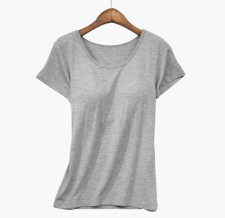 Toppies Women Women Gym shirt O-neck Padded Bra t-shirt Elastic Breathable Basic t-shirt Braless Tops 210406
